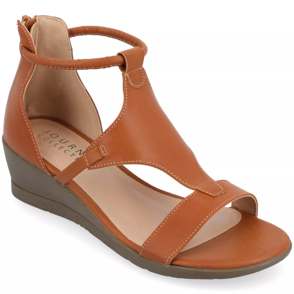 Journee Collection Trayle Wedge Sandal Brown 8.5 - Picture 1 of 12